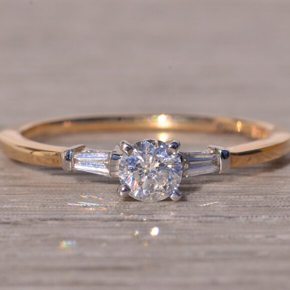 Vintage Two Tone Signed Engagement Ring With Natural Diamonds